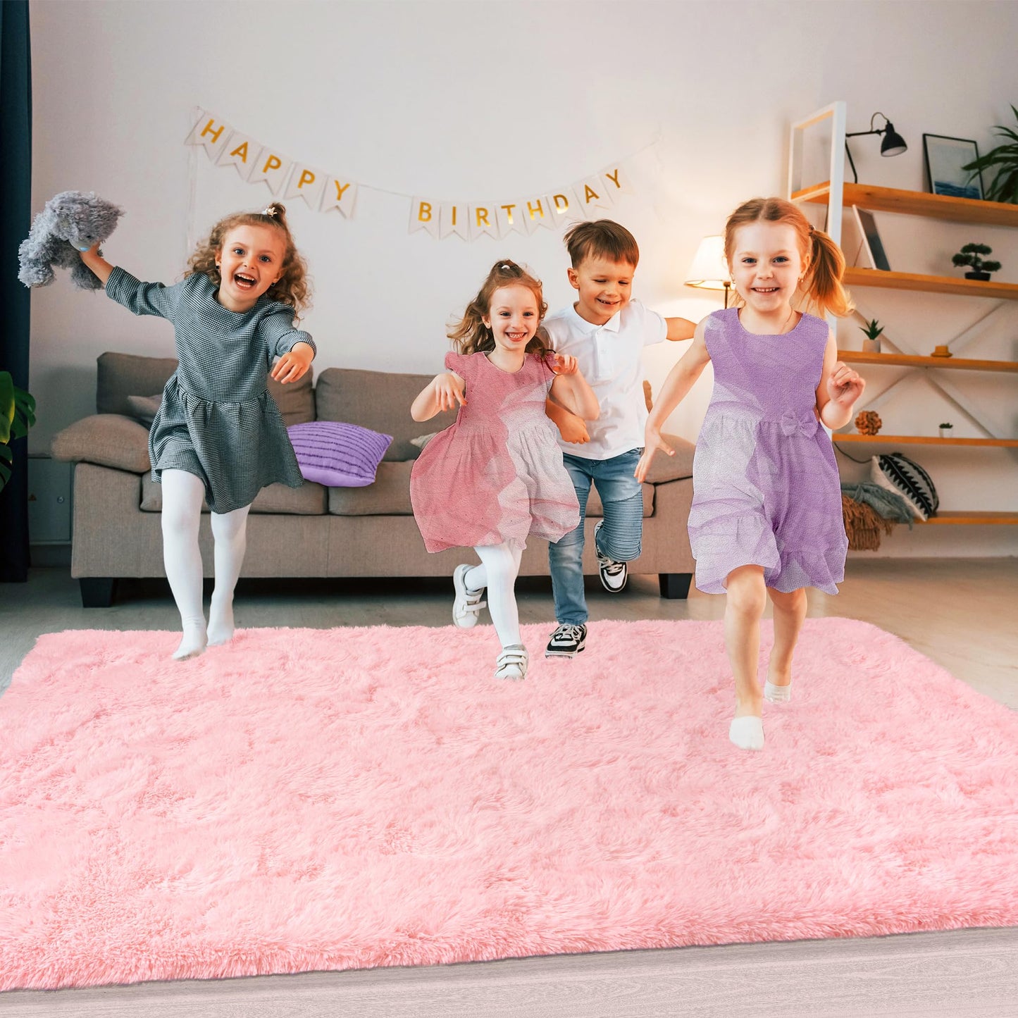Large 9x12 Area Rugs for Living Room, Soft Shag Living Room Rug Thick Fluffy Rug for Bedroom, Plush Fuzzy Carpet for Girls Boys Kids Room Non Slip Dorm Home Decor Aesthetic, Pink