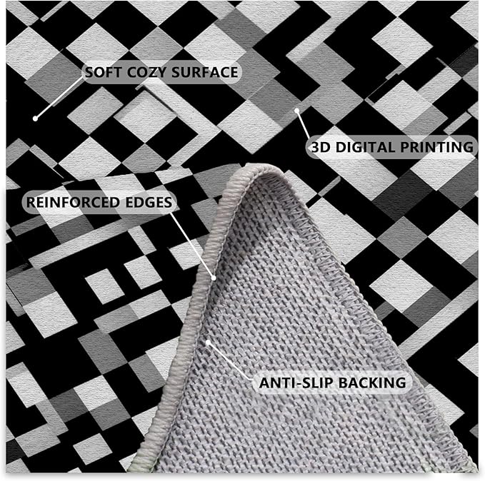 Black White and Grey Rug - Geometric Area Rug, Area Rugs 7x10, Modern Abstract Rugs, Irregular Block Splicing Carpet Washable Non Slip Home Decor Carpet for Living Room