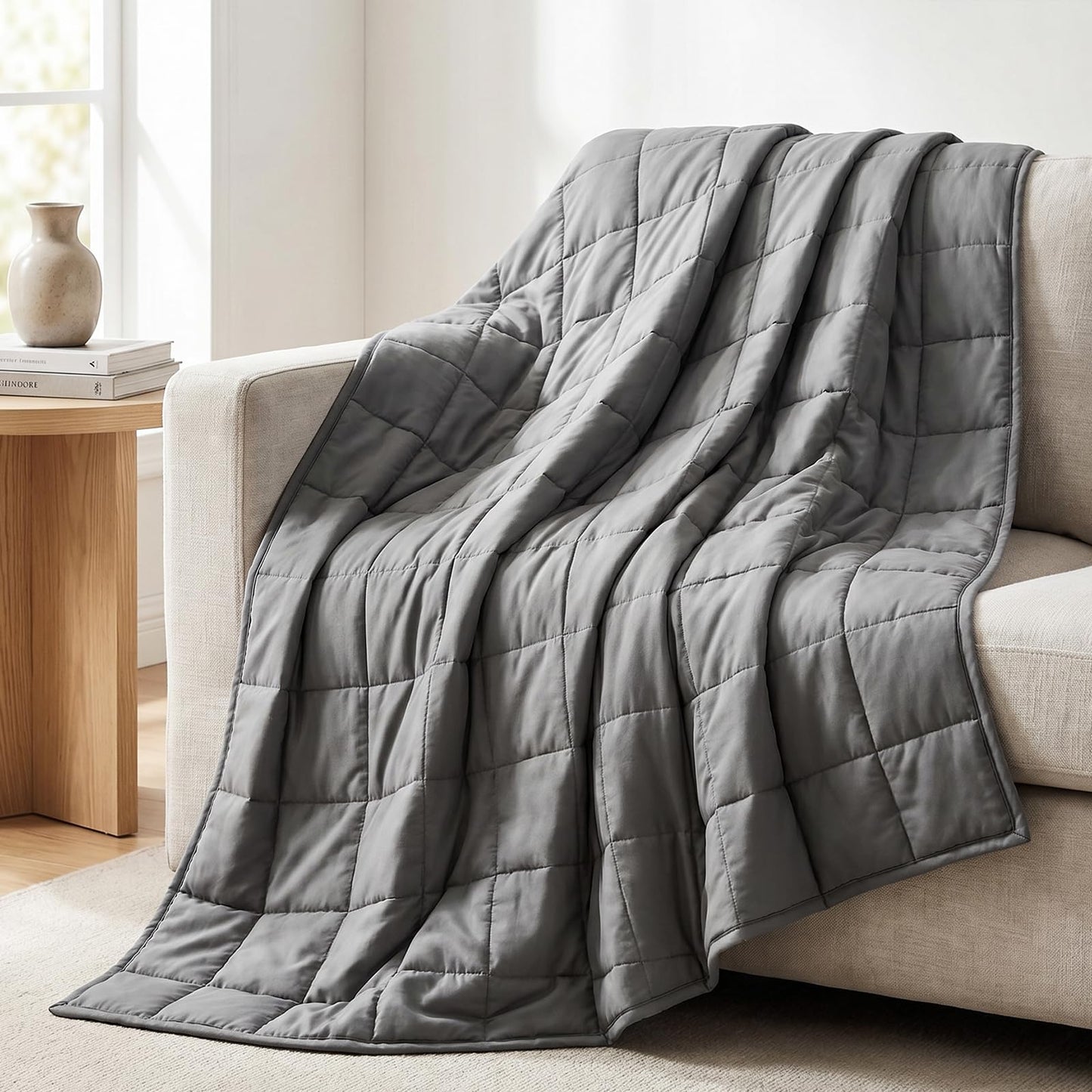 Smart Queen Weighted Blanket for Adults(41"x60",5lbs, Grey) Soft Cooling Heavy Blanket for Sleeping, Breathable Blanket with Glass Beads Perfect for 40-60 lbs,All Season,Machine Washable