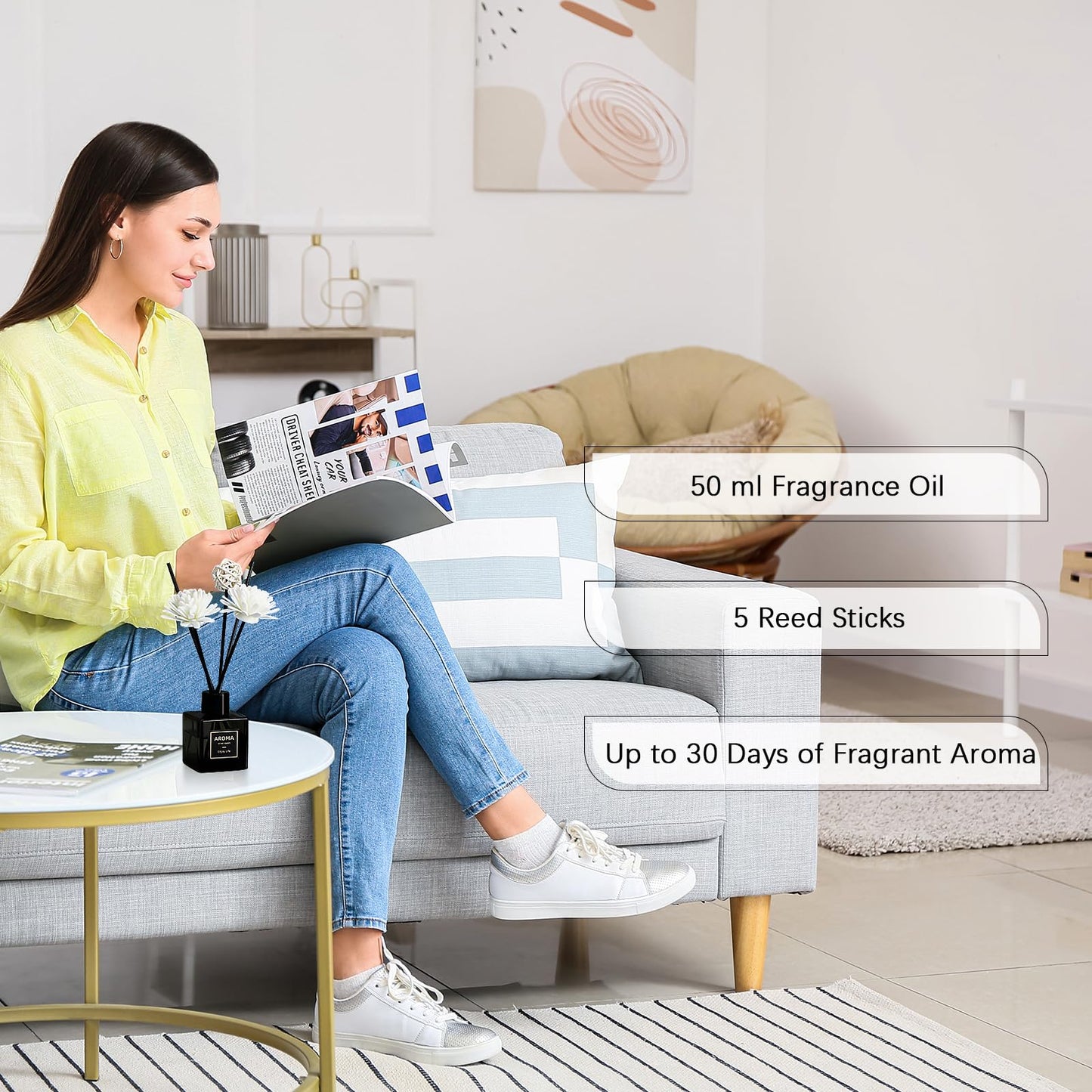 Pierides Reed Diffuser Set of 3,Lavender Scented Oil Diffuser with 15 Sticks,(50ml) x 3 Home Fragrance Reed Diffuser for Home Living Room Bedroom Bathroom Air Freshener