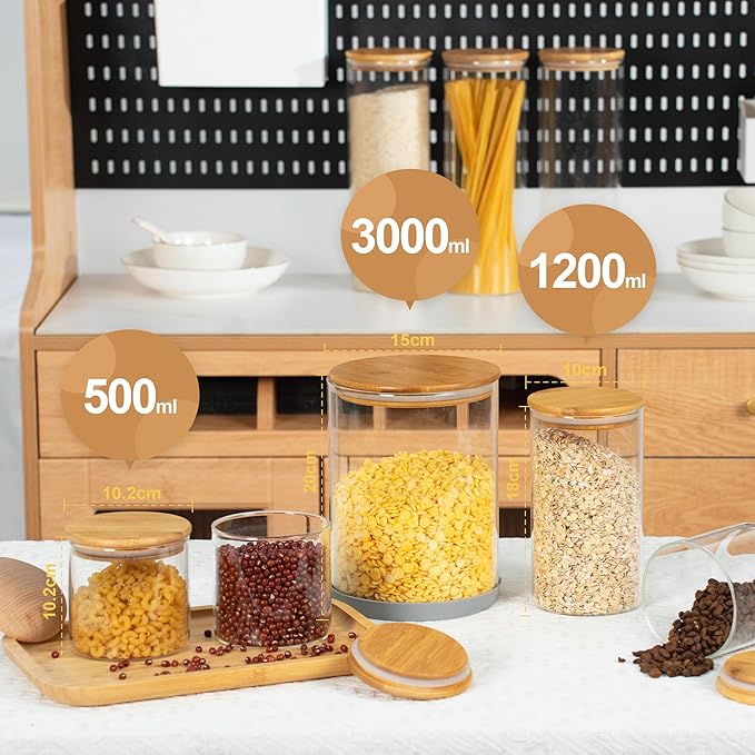 D2scrma 108oz 42oz Straight cylindrical Airtight Storage Jars with Bamboo Lid Set of 2 Large Storage Container Gallon Glass Jars, for Flour, Pasta and Coffee bean (with Black Lable)