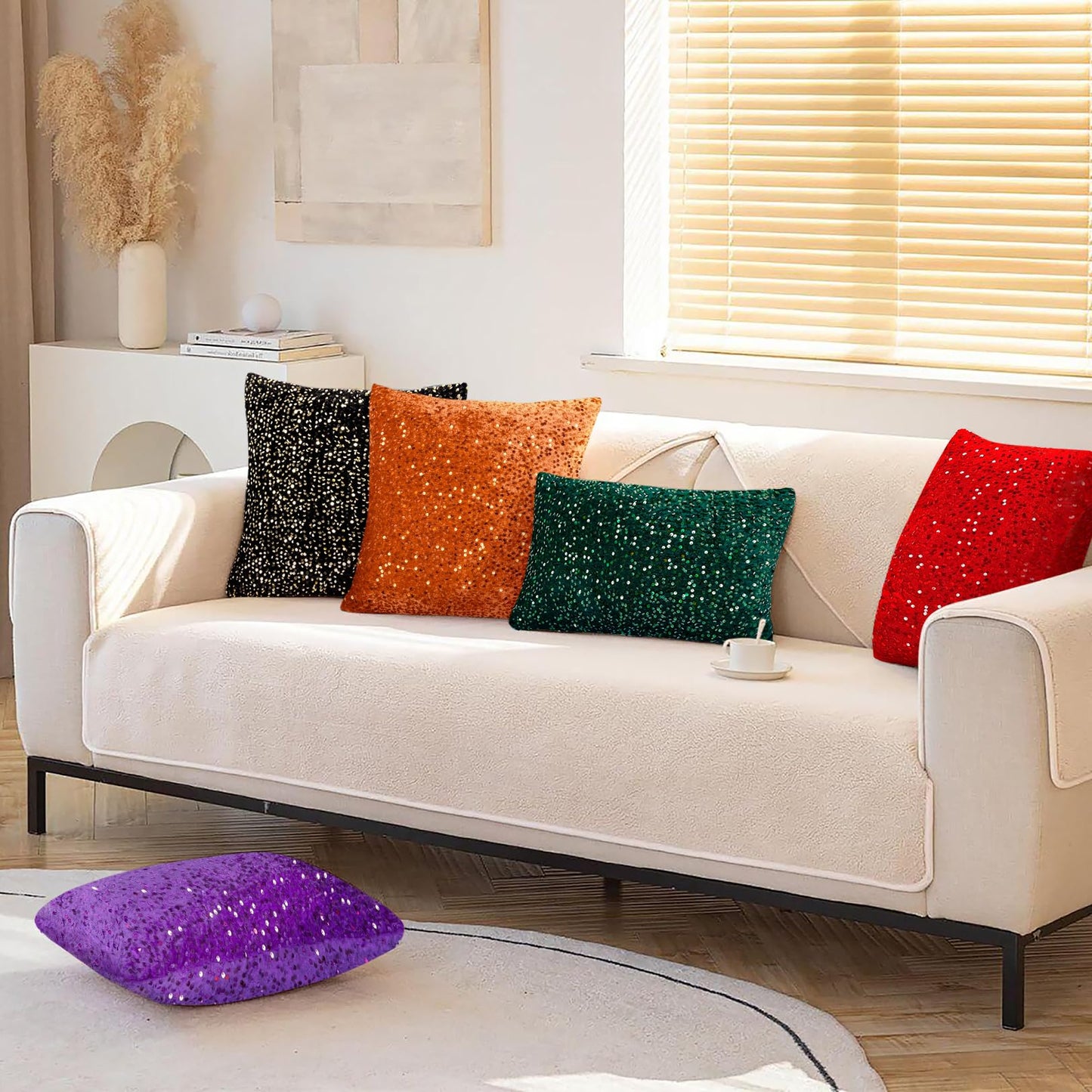 ShinyBeauty Green Velvet Pillow Covers 12X20-Inch Set of 2 Sequin Emerald Green Pillows Cover, Soft Decorative Cushion Cover, Rectangle Pillow Case for Sofa, Couch, Living Room Decor