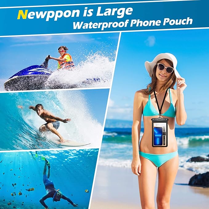 Large Waterproof Phone Pouch : 2 Pack Underwater Clear Cellphone Holder - Universal Water-Resistant Dry Bag Case with Neck Lanyard for iPhone Samsung Galaxy for Beach Swimming Pool