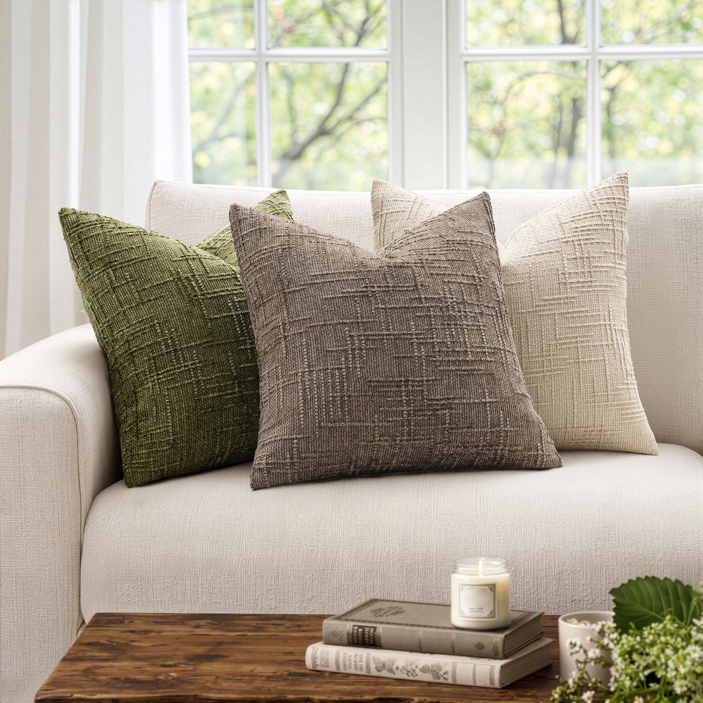 MIULEE Textured Throw Pillow Covers Thick Chenille Decorative Pillows Taupe Grey 18x18 Inch Set of 2 Modern Boho Farmhouse Home Decor Neutral Cushion Covers for Couch Sofa Living Room Bedroom