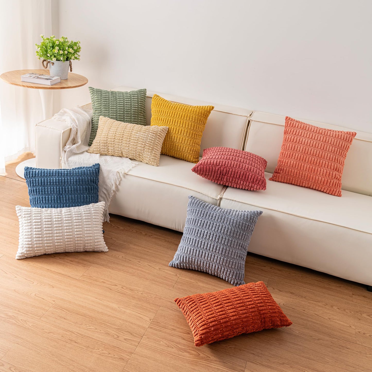 Aegero Pack of 2 Corduroy Decorative Throw Pillow Covers 22x22 Inch Soft Striped Pillow Covers Modern Farmhouse Home Decor for Sofa Living Room Couch Bed（Wine Red）