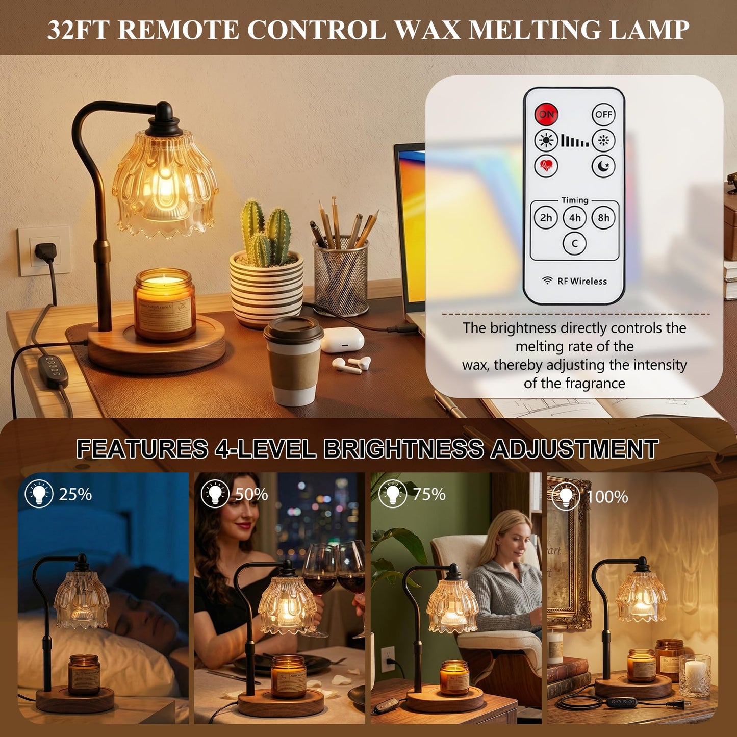 Candle Warmer Lamp with Timer and Wireless Remote Control, Dimmable Candle Warmer for Jar Candles, Height Adjustable Wax Melts Warmer, Mothers Day Birthday Gift for Women, House Warming New Home Decor