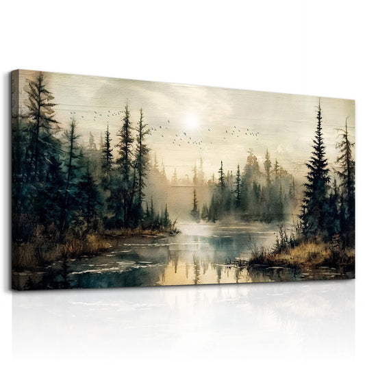 FUHAIHUA Canvas Wall Art For Living Room Large Wall Decor For Bedroom Modern Office Wall Decorations Forest River Landscape Paintings Farmhouse Pictures Artwork Room Aesthetic Home Decor 20x40 In