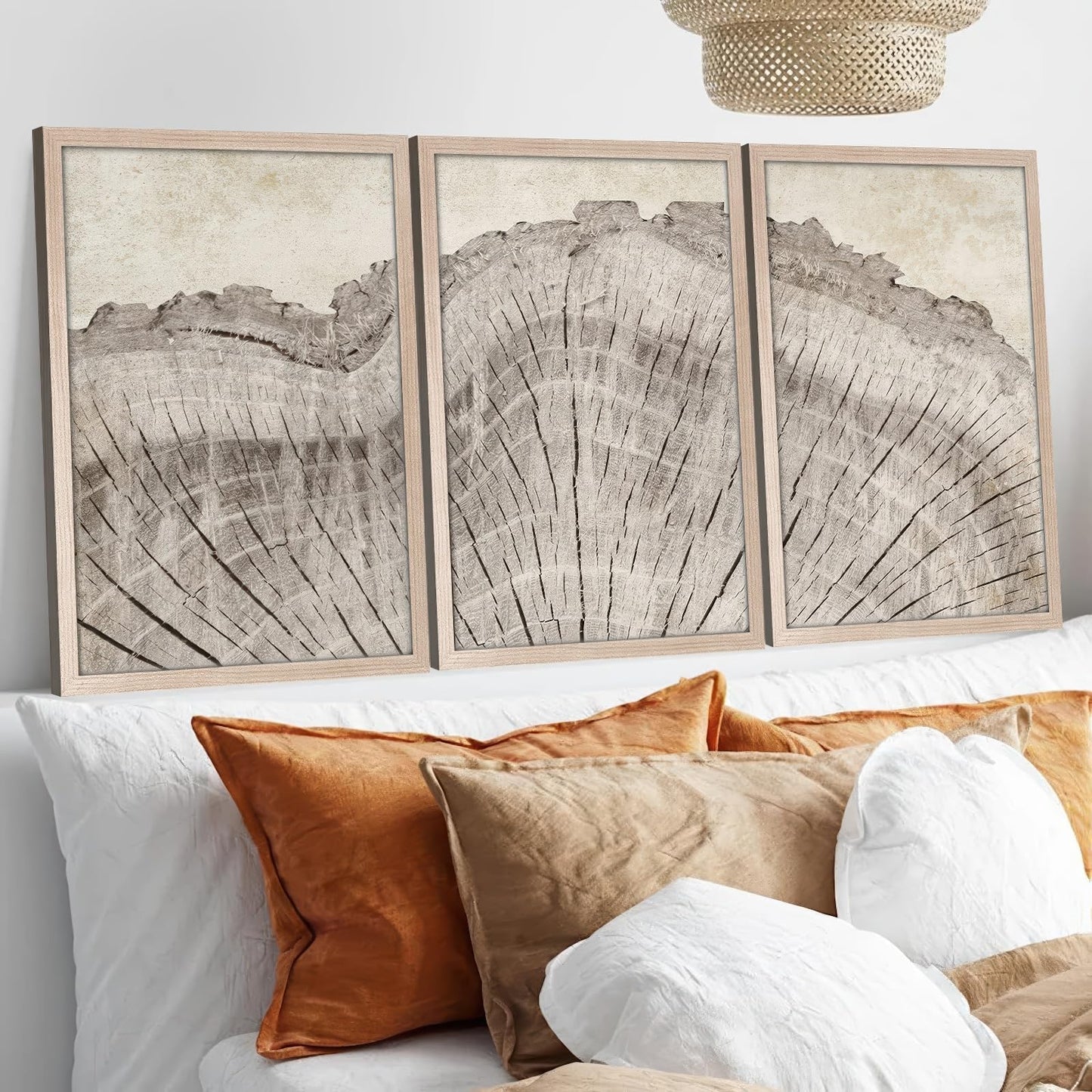 Framed Tree Ring Canvas Wall Art Set of 3, Rustic Nature Inspired Prints, Ready to Hang Artwork for Living Room Bedroom Bathroom, 12x16 Inch