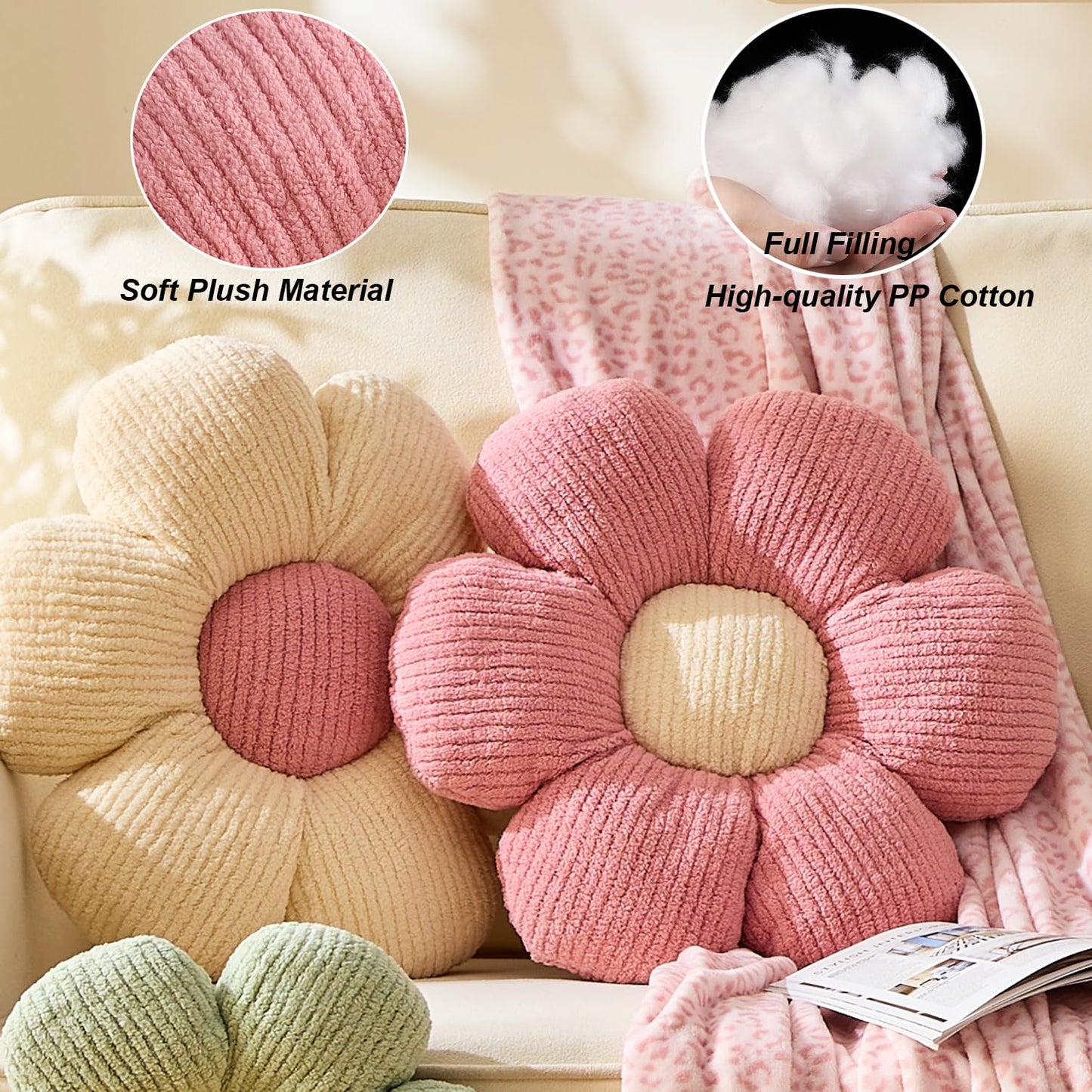 XIAIJIA Flower Pillow Shaped Pillow Cushion Decorative Daisy Pillow for Bed Cute Throw Pillow Flower Floor Pillow Soft Seat Cushion Yellow Cushion 19.6"
