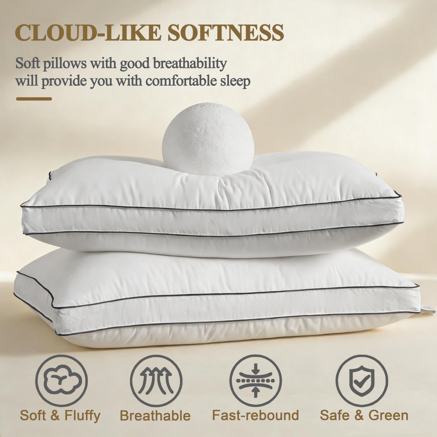 DOWNCOOL Goose Down Bed Pillows Queen Size Set of 2, Pillow Soft Support for Side, Back or Stomach Sleepers, for Better Sleep Experience, White 20" x 30"