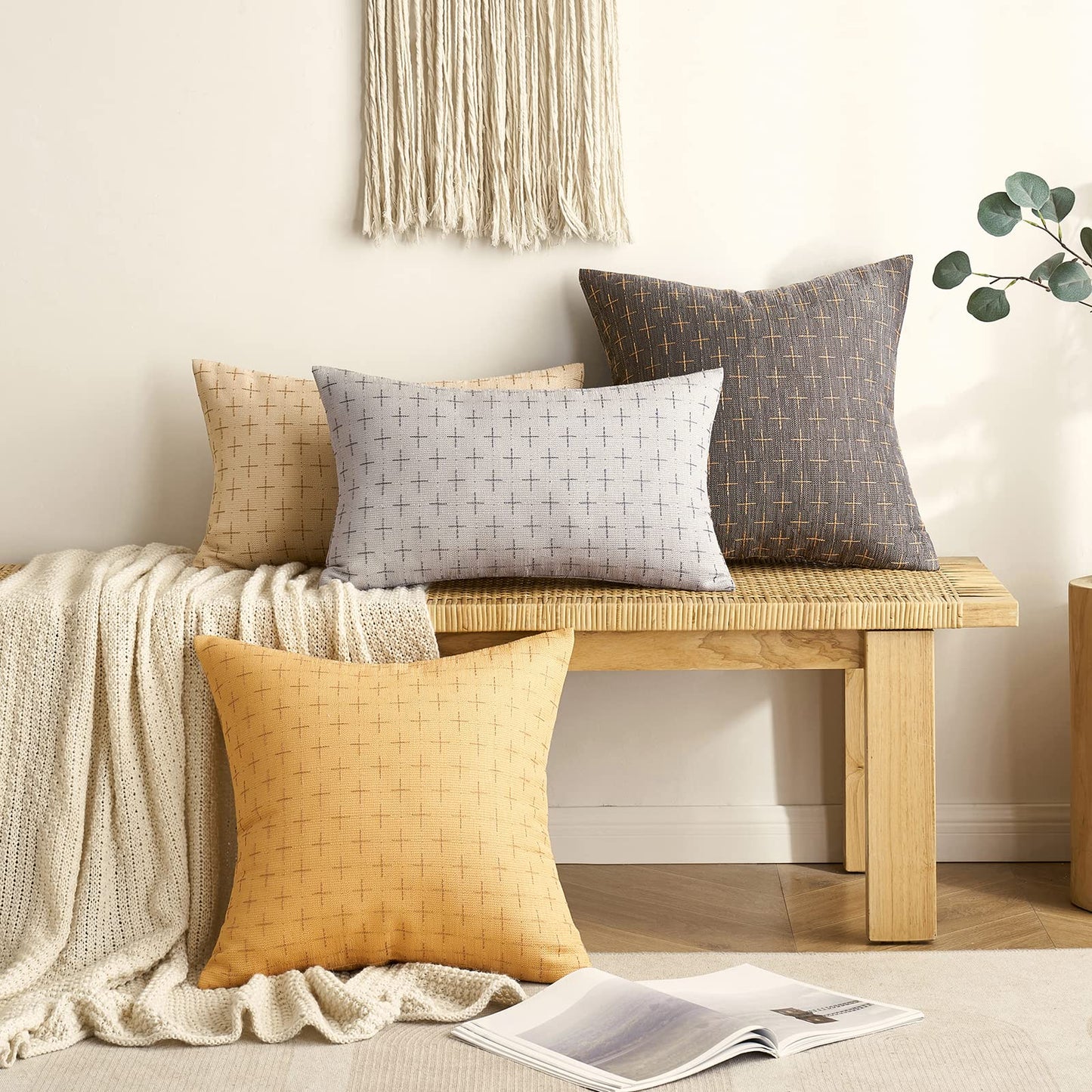 MIULEE Pack of 2 Decorative Burlap Linen Throw Pillow Covers Modern Farmhouse Pillowcase Rustic Woven Textured Cushion Cover for Sofa Couch Bed 20x20 Inch Light Grey