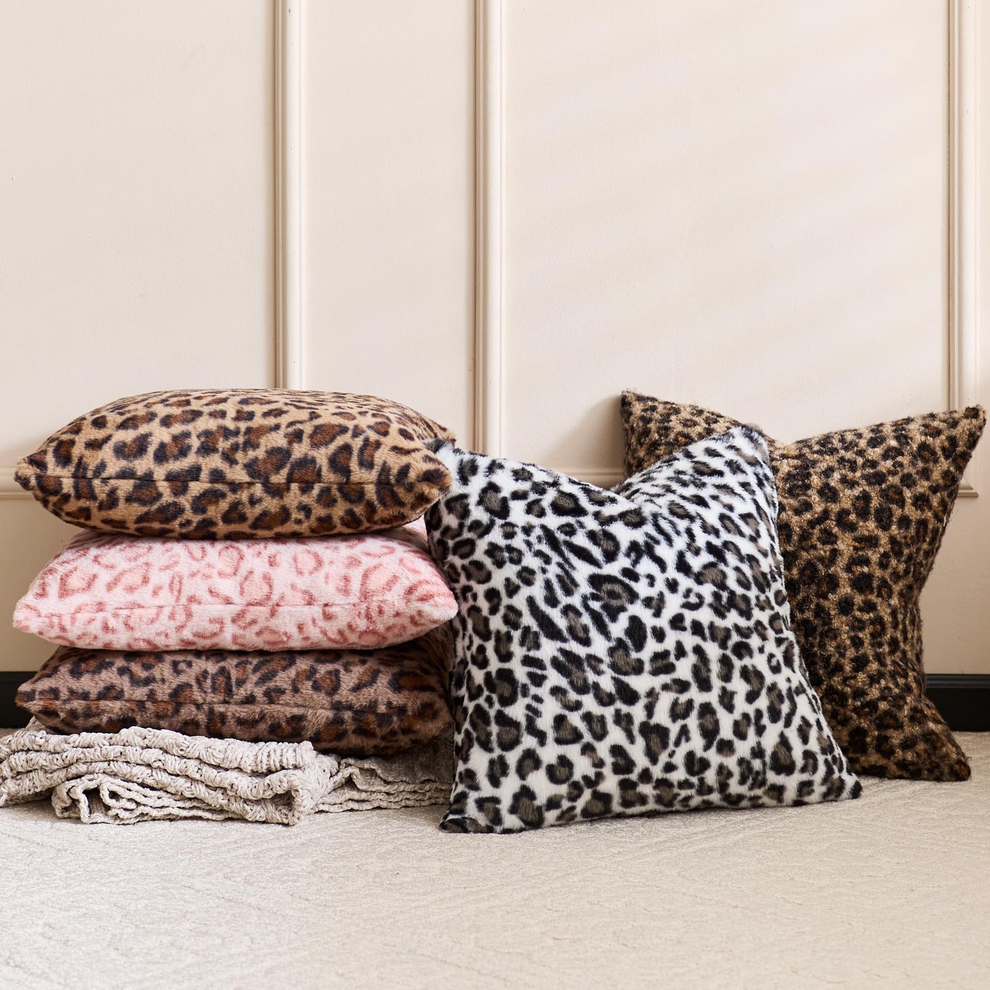 KINDREX Leopard Print Faux Fur Pillow Covers 18x18 Set of 2, Cloud-Like Soft & Fluffy Cheetah Cushion Cases, Eye-Catching Decor for Living Room Sofa Bedroom Decor