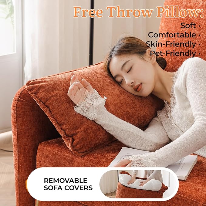 73'' Loveseat Sofa with Seats Storage, Modular Sectional Sofa with Movable Ottoman,Oversized Comfy Couches with Deep Seat,7.8'' Cushion,Couch for Living Room,Bedroom,Chenille,Orange