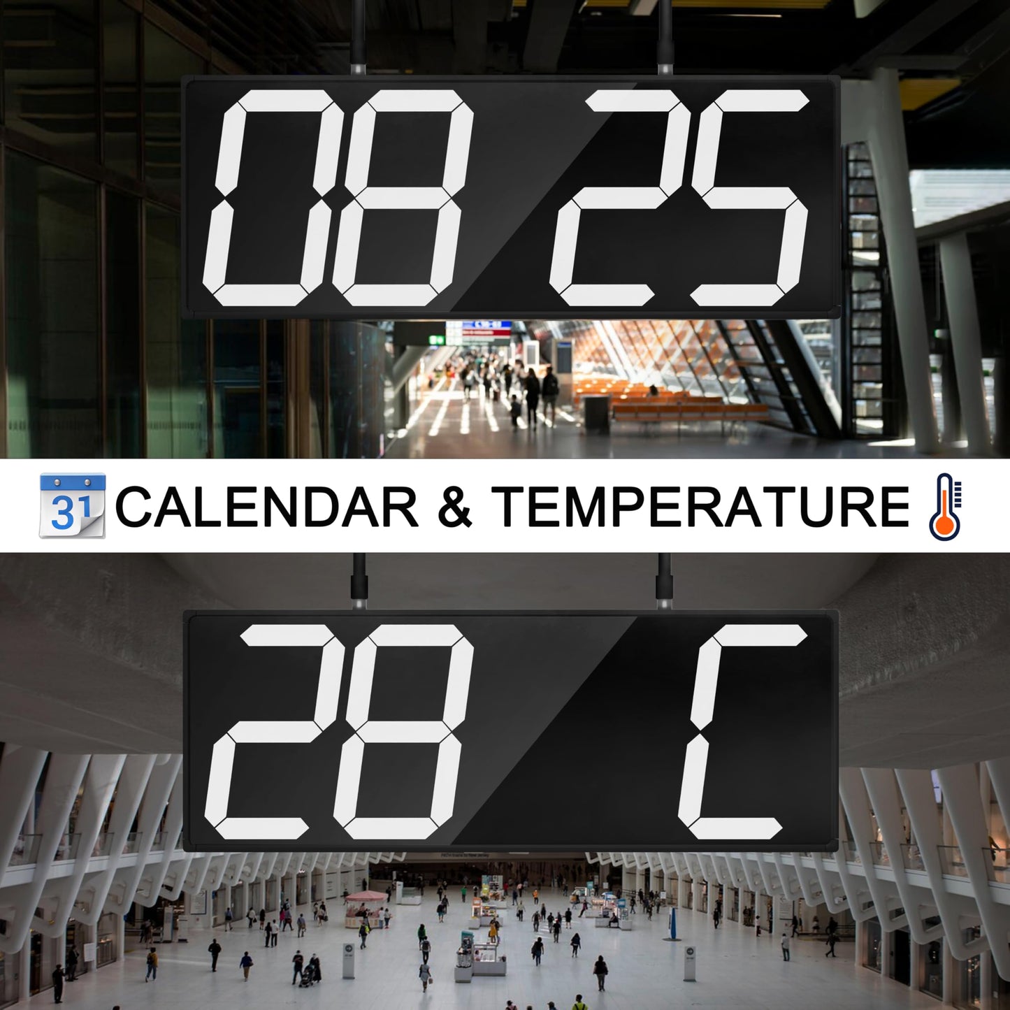 CHKOSDA Digital Wall Clock with Double Sided Display, Large Digital Clock with Timer,Alarm,Temperature and Date,Two Faced Hanging Digital Clock Large Display for Multiple Public Places(White)