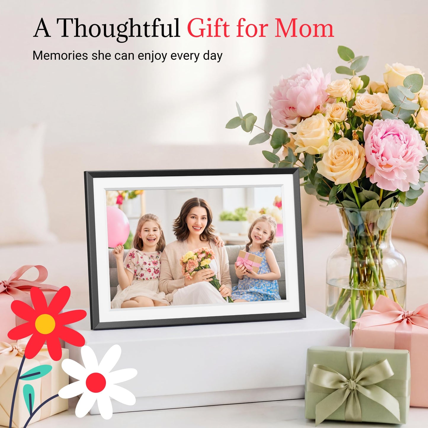 Frameo Digital Picture Frame – 10.1 Inch Smart Wi-Fi Photo Frame with Easy App Connection, Gift for Women, Mom, Grandma, Wife, Girlfriend, Wedding Share Memories Instantly via Free App