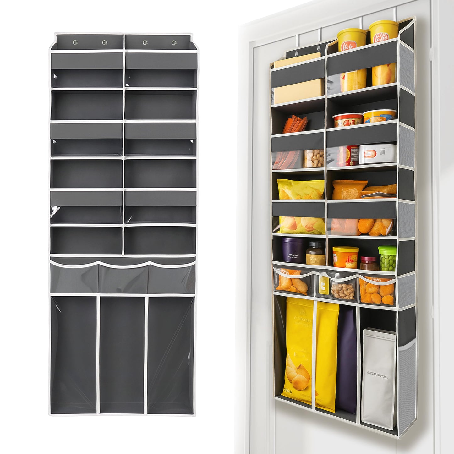 EZVERY Extra Large Over The Door Organizer with Clear Pockets - 8 Compartments & XL Bottom Storage, Heavy-Duty Hanging Organizer for Bathroom, Bedroom, Closet (57 Inch Height).