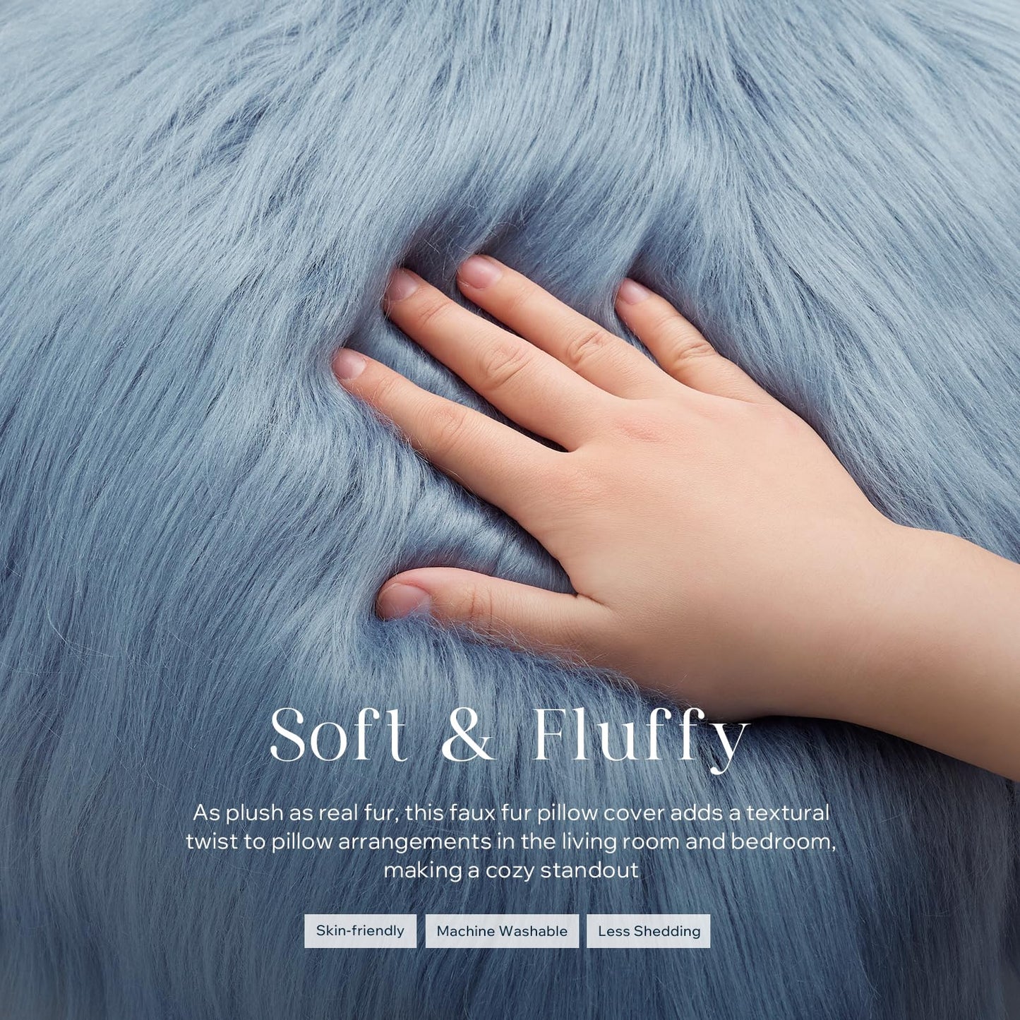 Phantoscope Pack of 2 Faux Fur Throw Pillow Covers Cushion Covers Luxury Soft Decorative Pillowcase Fuzzy Pillow Covers for Bed/Couch, Blue 18 x 18 Inches