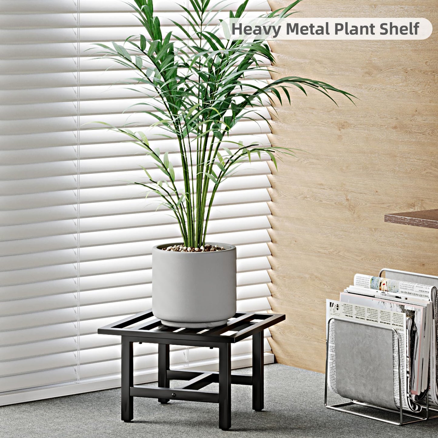 ZETONIQ Heavy Duty Metal Plant Stand Outdoor, 330 lbs Iron Square Plant Stand Indoor, Rustproof Low Pedestal for Large Flower Pots, Patio, Balcony, Garden Decor 2 Pack Black