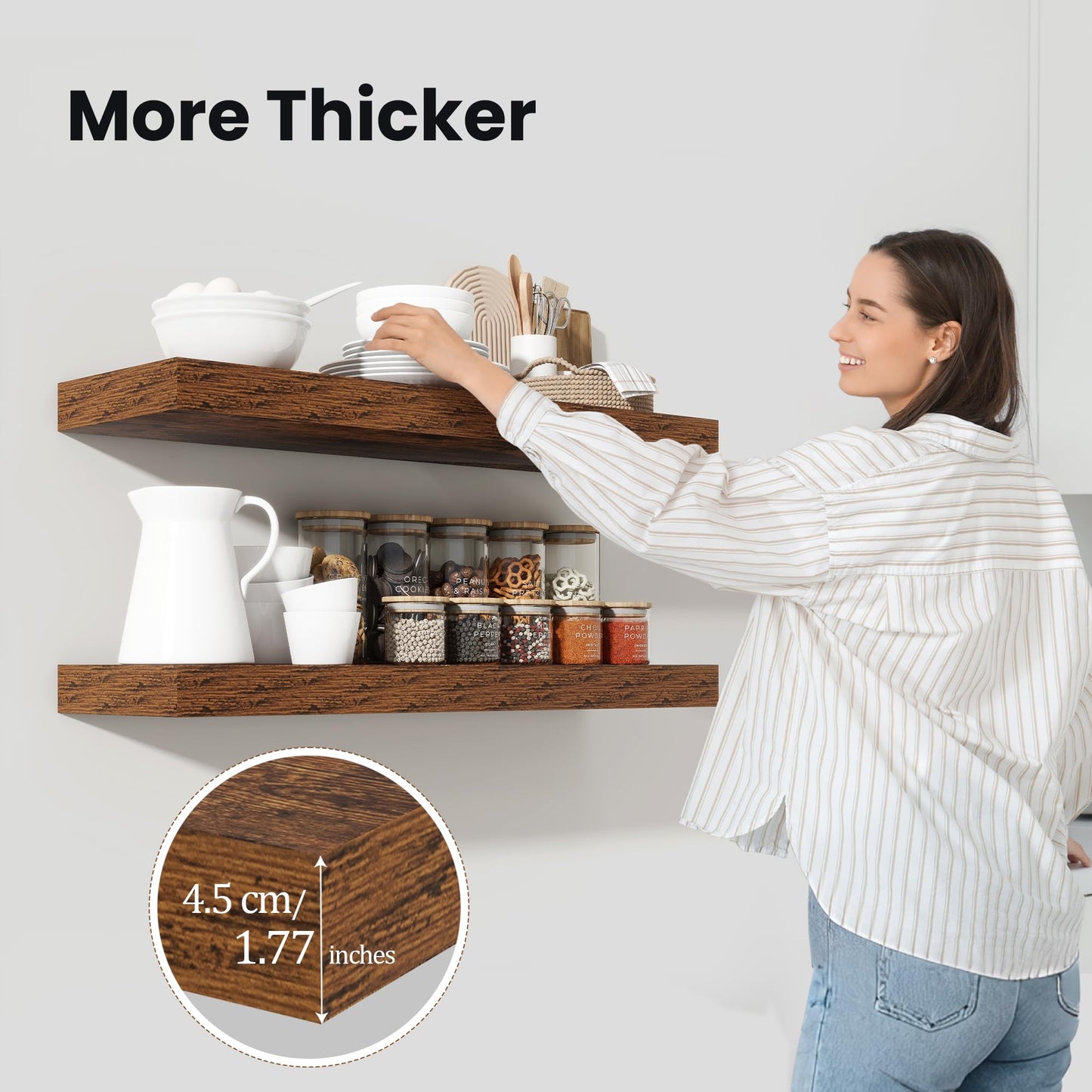 Heimlove Floating Shelves for Wall 55 Inch Long,Extra Large and Thick Wood Shelves Mounted Storage Hanging Shelf Invisible Bracket for Bedroom,Living Room,Kitchen,Office,Rustic Brown