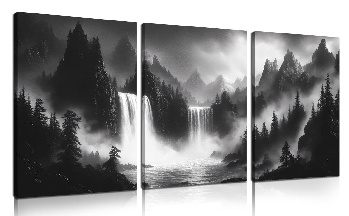 CIRABKY Foggy Forest Wall Art for Living Room - Mountains Canvas Wall Art for Office - Black and White 3 Piece Wall Decor Size 12" x 16"