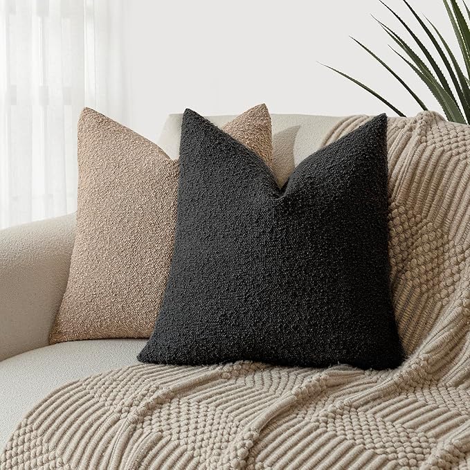 Foindtower Decorative Textured Boucle Throw Pillow Covers Accent Solid Pillow Cases Neutral Soft Cozy Couch Cushion Case for Chair Sofa Bedroom Living Room Home Decor 26 x 26 Inch,Black