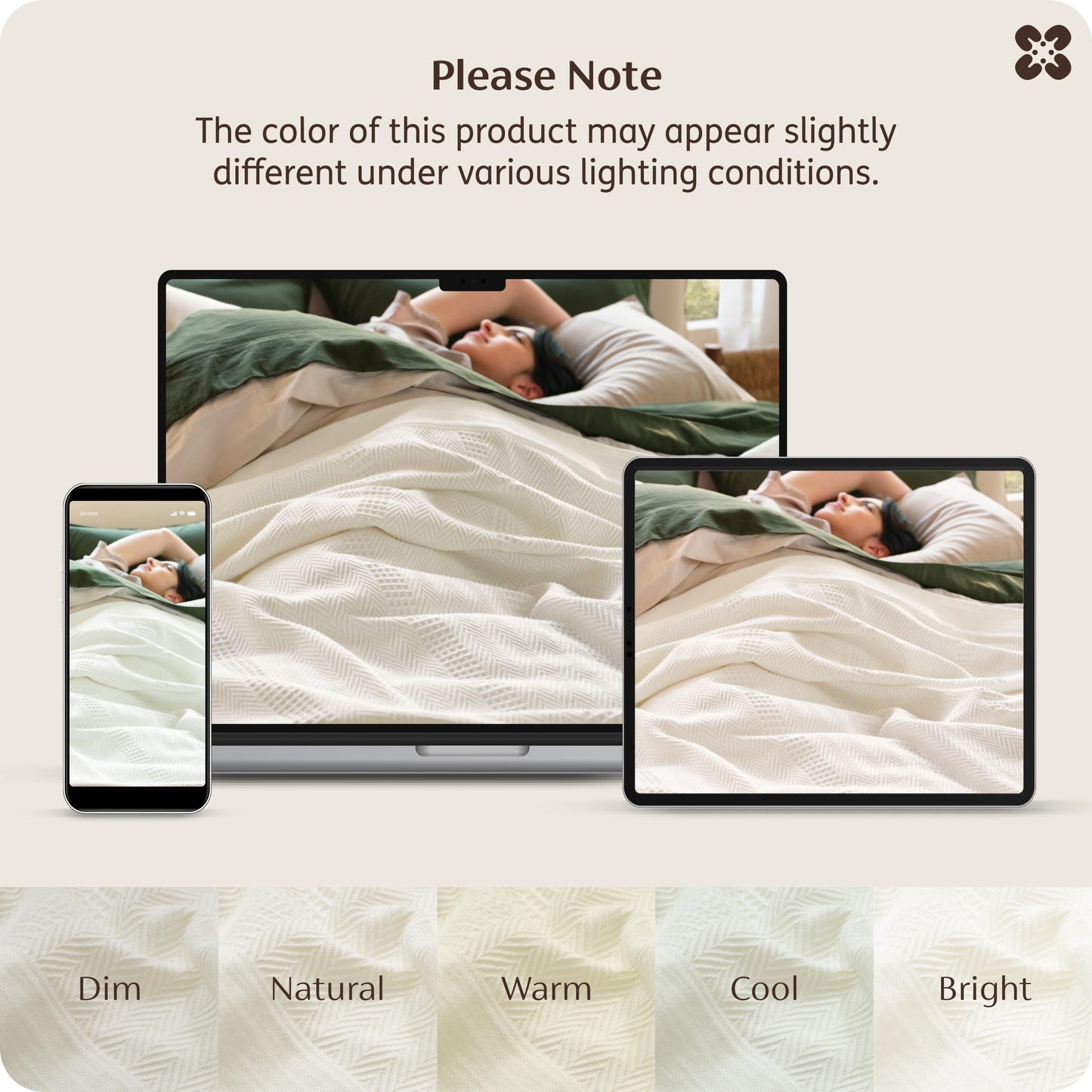 Bedsure 100% Certified Organic Cotton Blanket - Queen Size, Soft & Breathable Luxury Blankets for Bed, All Seasons Waffle & Herringbone PureWoven Textured Thermal Blanket for Adults, Kids, White