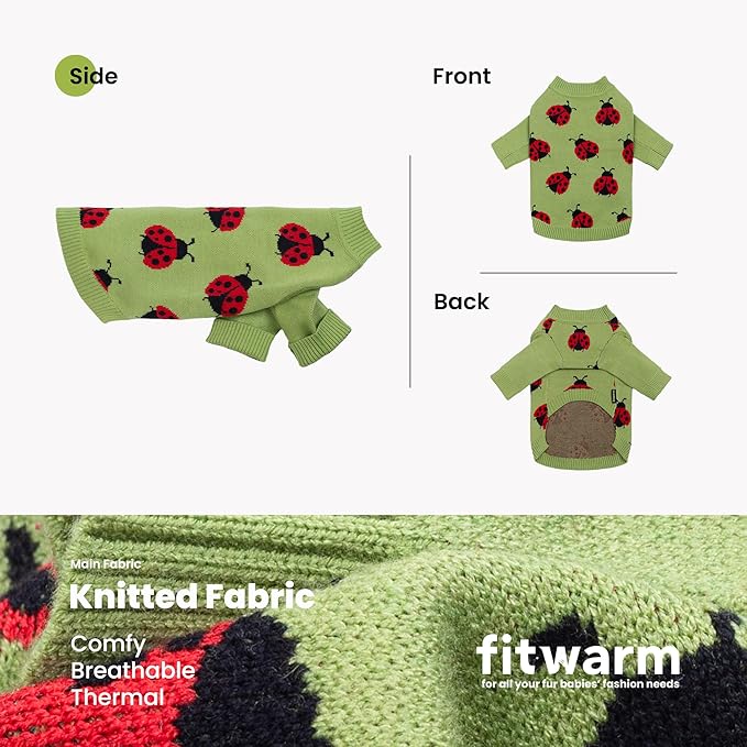 Fitwarm Ladybug Dog Sweater, Warm Dog Winter Clothes for Small Dogs Boy Girl, Pet Outfit, Green, Red, Black, Medium