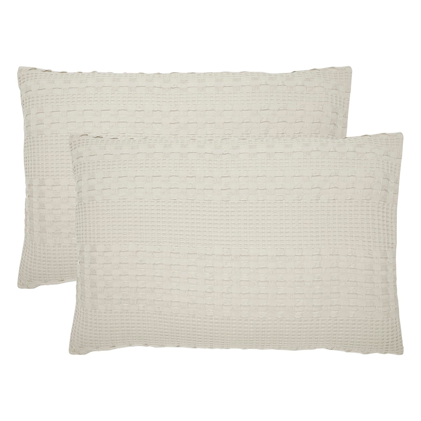 VHC Brands 100% Cotton Waffle Weave Natural King Size Sham Set of 2 20x36, Decorative Throw Pillow Covers/Shams, Boho Farmhouse Bedroom Decor