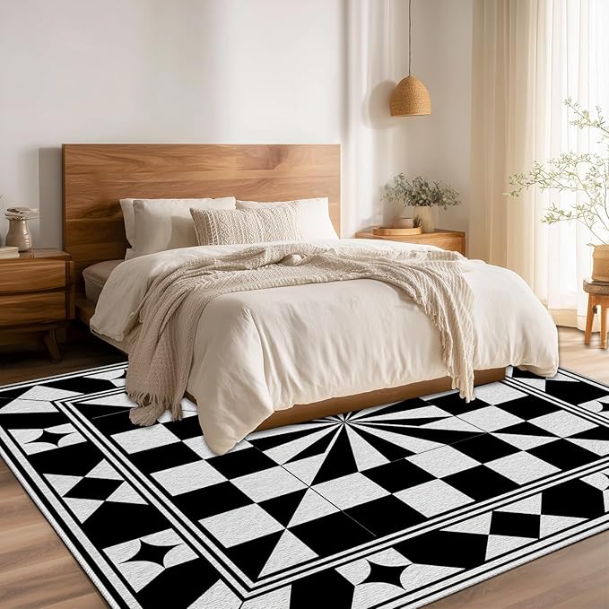 Black and White Checkered Rug, Checkered Rug, Modern Geometric Pattern Carpet, Retro Machine Washable Non Slip Area Rugs, Contemporary Rugs for Living Room/Bedroom 6x8