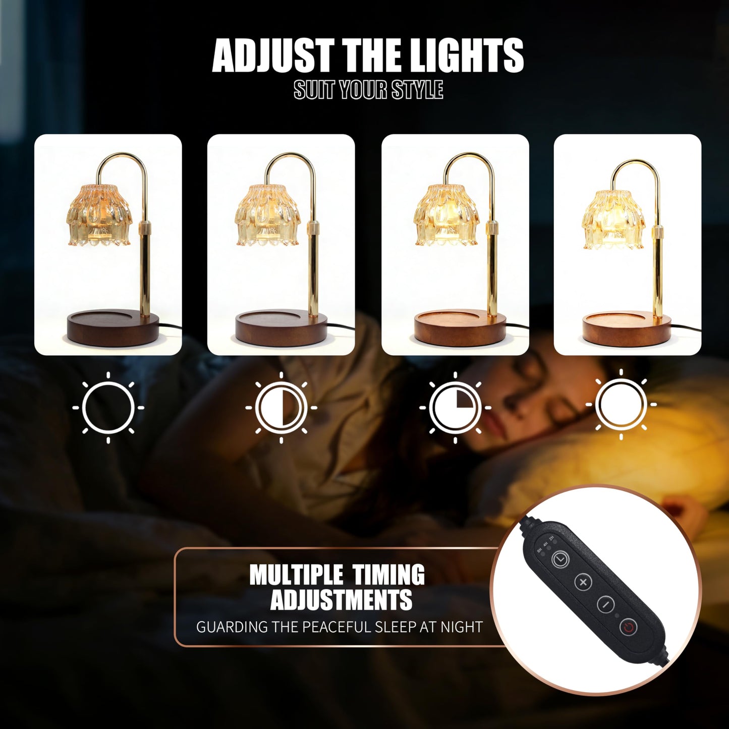 Flower Candle Warmer Lamp with Timer Dimmer, Adjustable Height, Birthday Housewarming Gifts for Women Mom, New Home Bedroom Livingroom Decor, Gold Wax Melt Warmer for Scented Jar with 2 Bulbs
