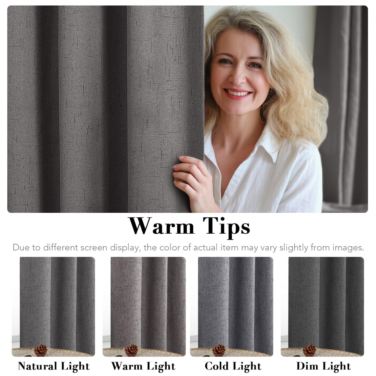 H.VERSAILTEX Linen Blackout Curtains 96 Inches Long 100% Absolutely Blackout Thermal Insulated Textured Linen Look Curtain Draperies Anti-Rust Grommet, Energy Saving with White Liner, 2 Panels, Grey