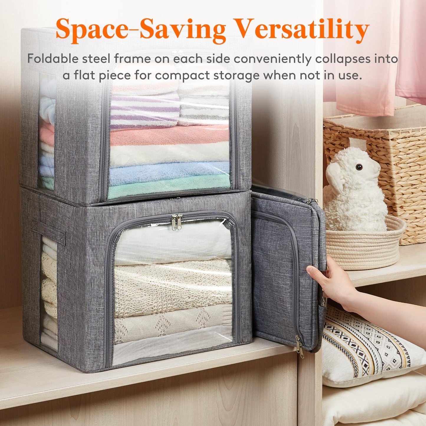 Lifewit Clothes Storage Bins with Metal Frame, Stackable Storage Box, Foldable Clothing Storage Bins with Lids, 40L Storage Bags Fabric Box Organizer with Clear Window＆ Zippers＆ Sturdy Handles 6 Pack