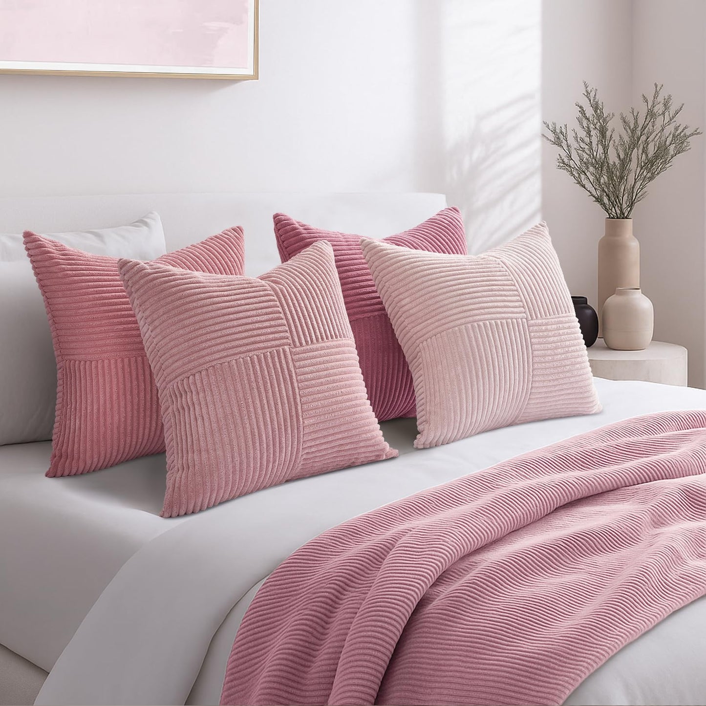 Topfinel Pink Throw Pillow Covers 18x18 Set of 4,Double-Design Decorative Throw Pillow Covers,Dustypink Soft Corduroy Home Decor Cushion Cases for Couch Living Room Bedroom and Sofa(45 * 45 cm)