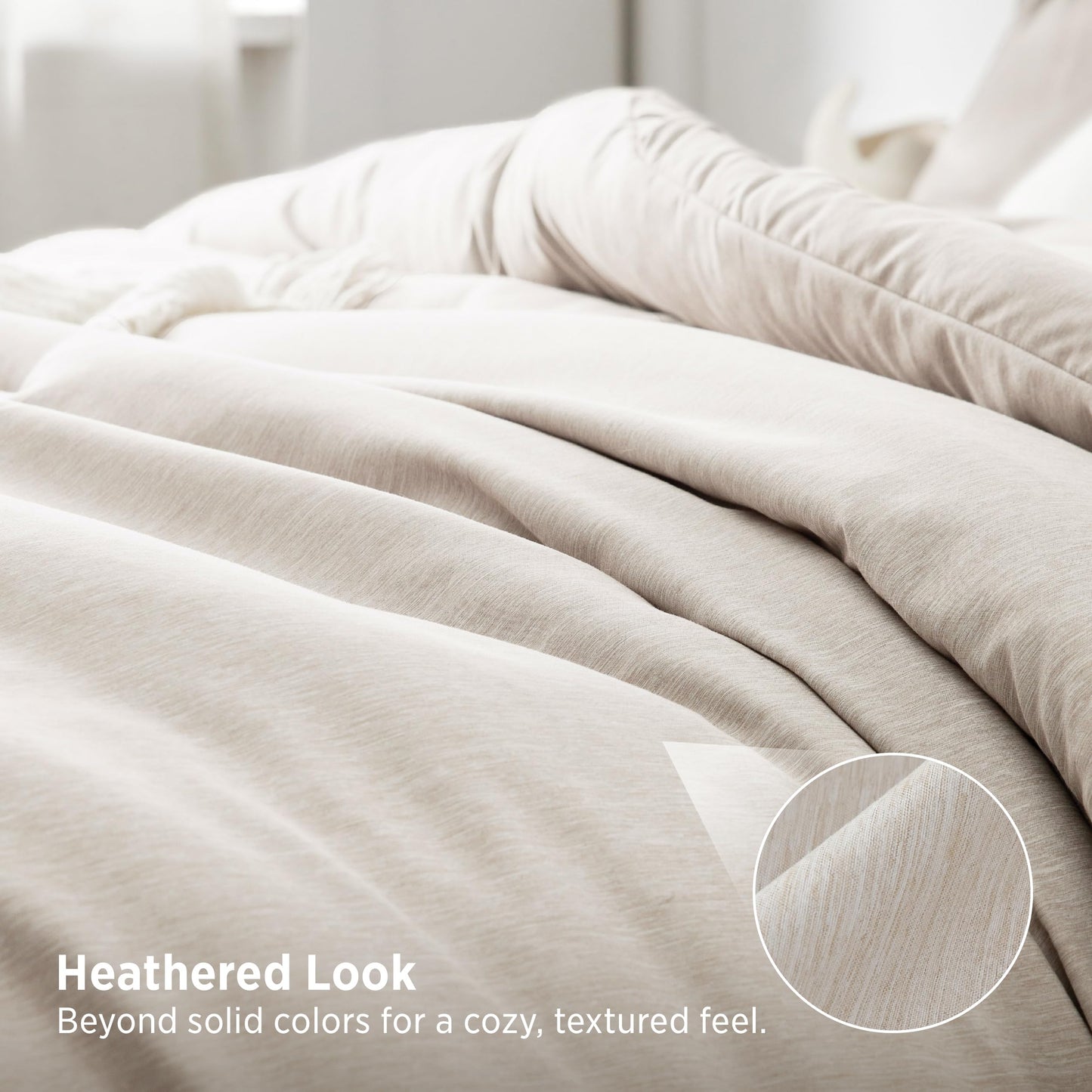 Bedsure Queen Comforter Set - Beige Soft Bedding for All Seasons, Cationic Dyed Bed Set, 3 Pieces, 1 Queen Size Comforter (90"x90") and 2 Pillow Shams (20"x26"+2")