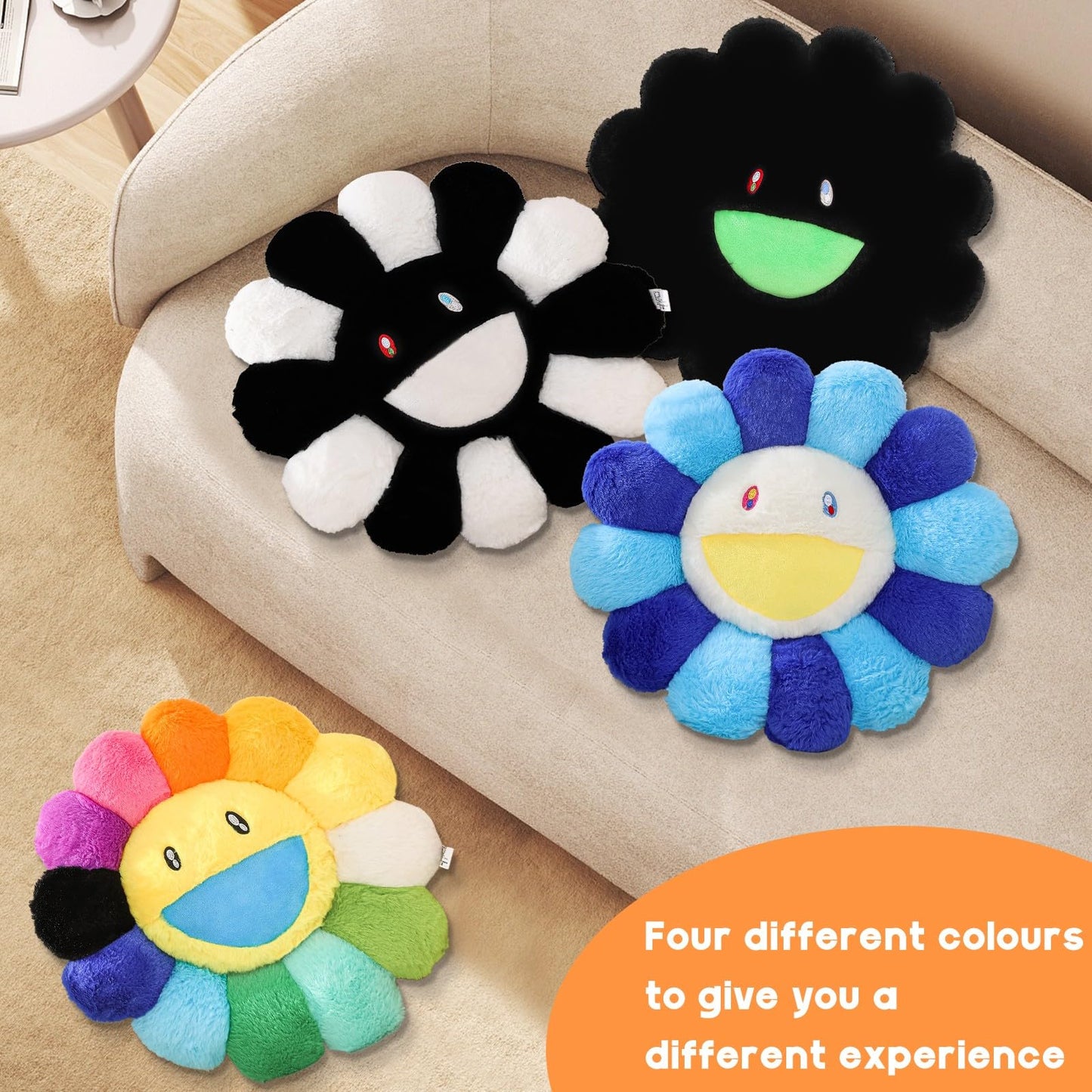 SHINUOER Flower Pillow, Smiley Face Sunflower Plush Pillow, Cute Flower Floor Cushion, Soft Decorative Throw Pillow for Bedroom, Sofa, Car or Dorm Decor