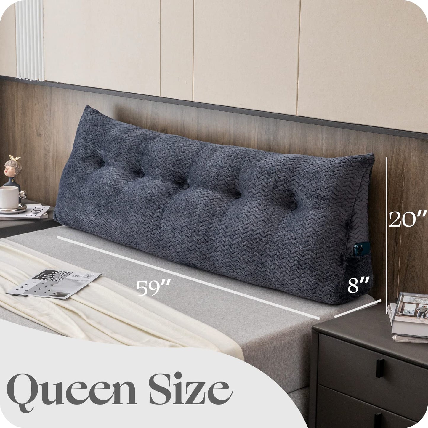 ZOEMO Large Bolster Triangular Headboard Wedge Backrest Positioning Support Bed Rest Reading Pillows Headboard Wedge Pillows for Day Bed with Removable Cover