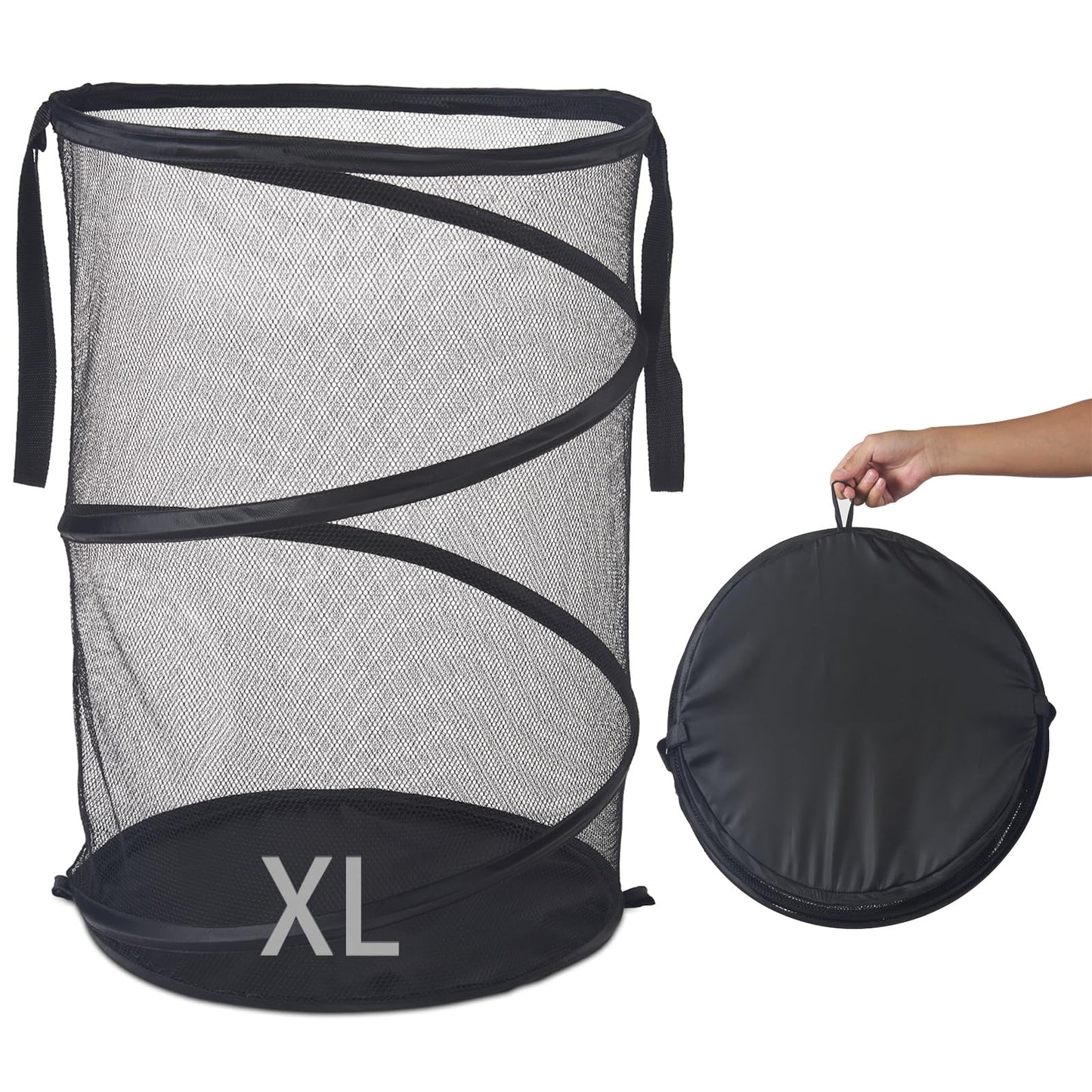 Seiritex Mesh Popup Laundry Hamper 115L Foldable Laundry Basket Extra Large Capacity Collapsible Clothing Storage Basket with Handles 26 H x 18 W x 18 L (Black)