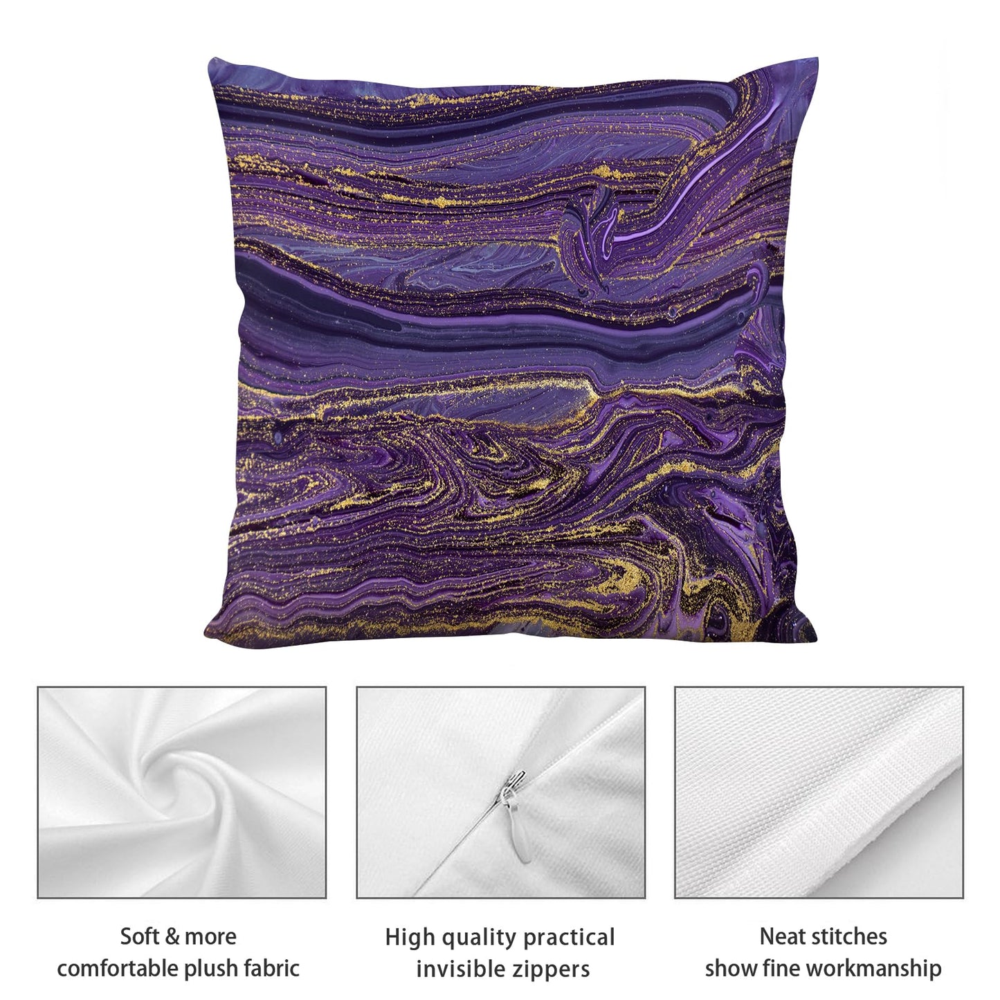 Bapcoku Purple Gold Marble Pillow Covers Set of 4 Purple Decorative Throw Pillow Cases for Sofa Couch Bed Chair Living Room Decor Abstract Cushion Covers 18"x18"