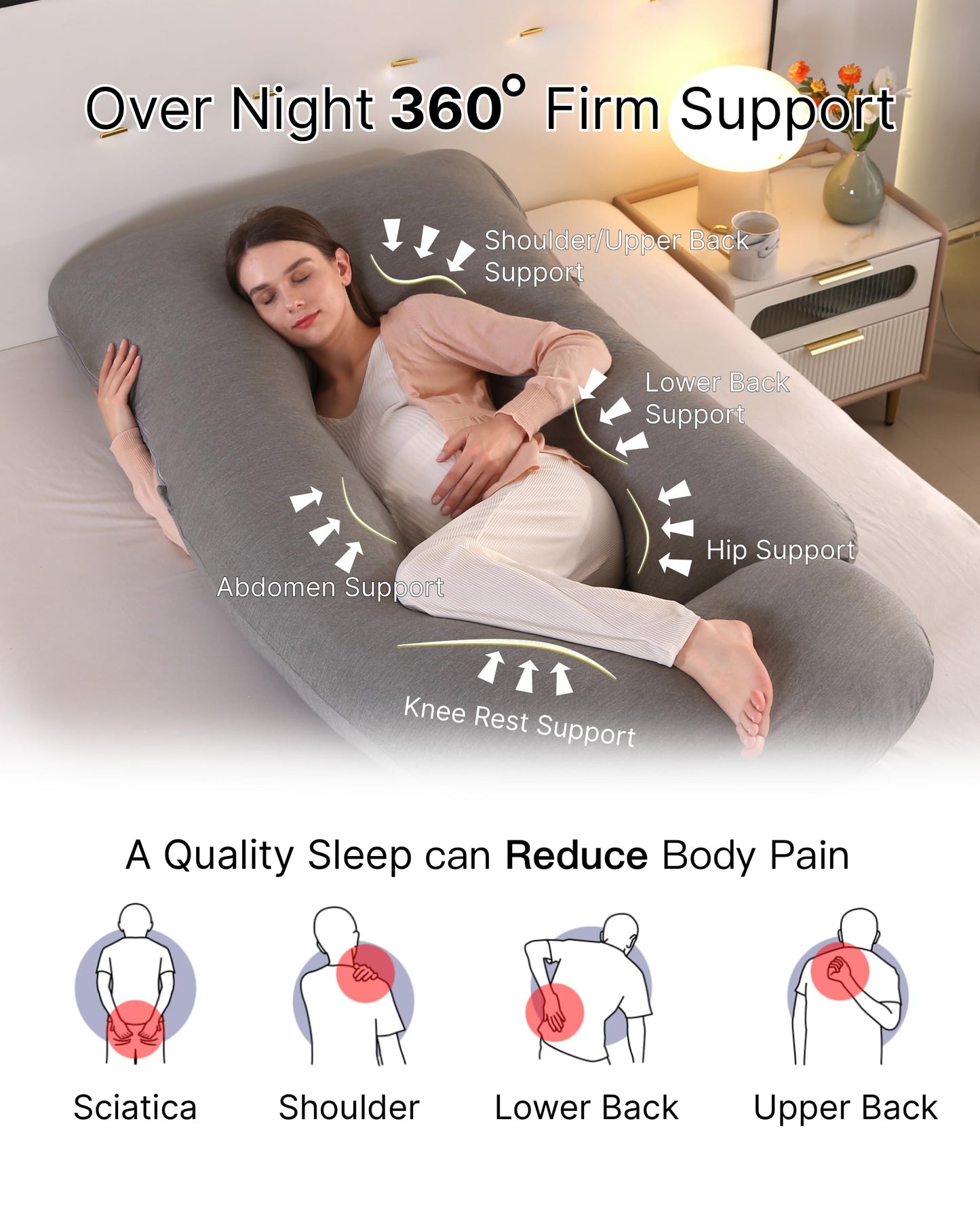 ALLOPERA Pregnancy Pillow, Full Body Maternity Pillow 57 inch, with Removable Washable Cover - Sleep Support for Legs, Back, Neck, Shoulder, HIPS, Belly for Pregnent Women (Cooling Cover)
