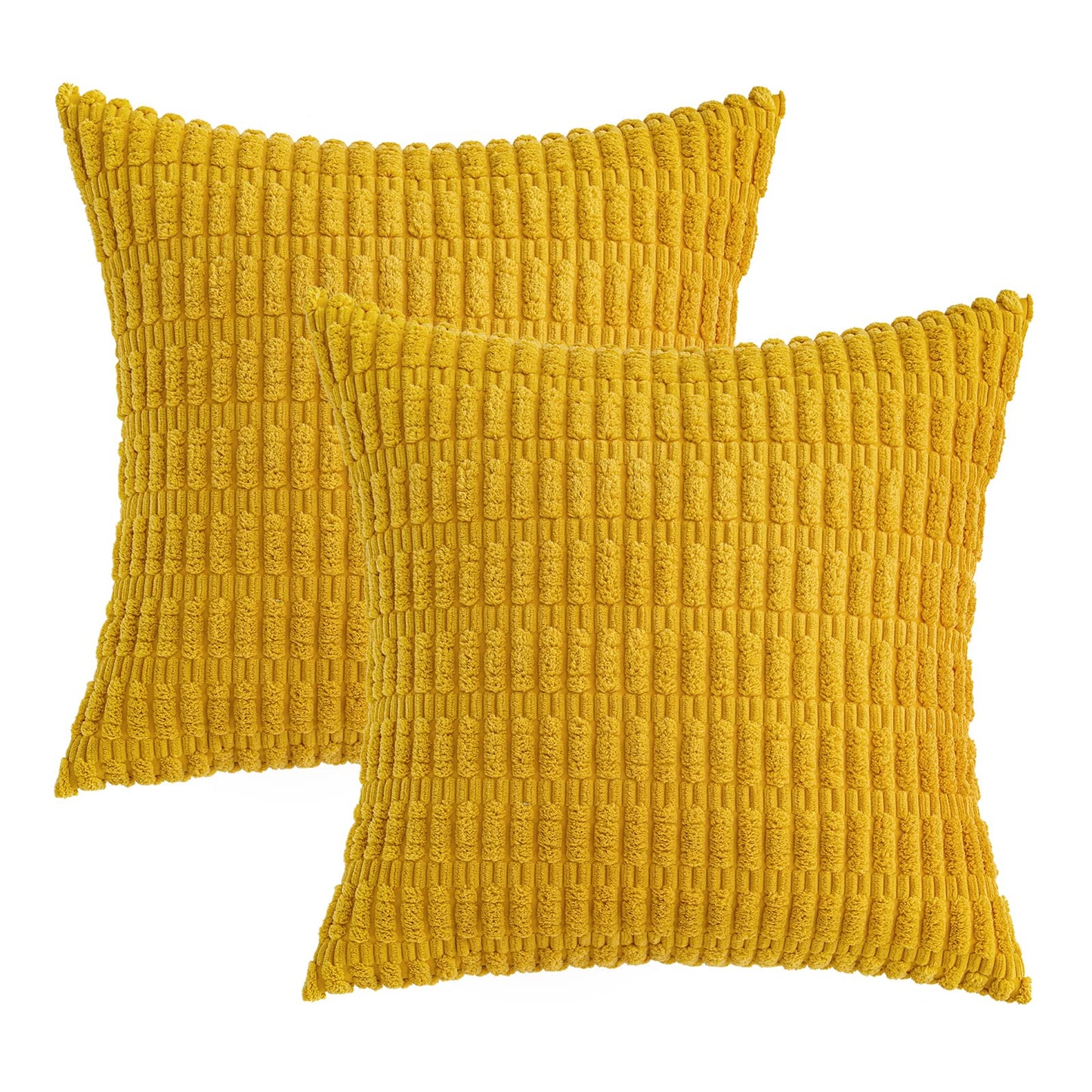 MIULEE Pack of 2 Corduroy Decorative Throw Pillow Covers 20x20 Inch Soft Boho Striped Pillow Covers Modern Farmhouse Home Decor for Summer Sofa Living Room Couch Bed Mustard Yellow