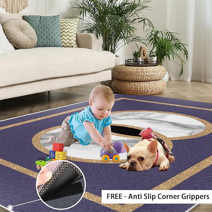 Marble Area Carpet Elegant Purple Marble Area Rugs for Living Room Modern Minimalist Rug Modern Light Luxury Geometric Carpet for Bedroom Entrance Door 5x7ft
