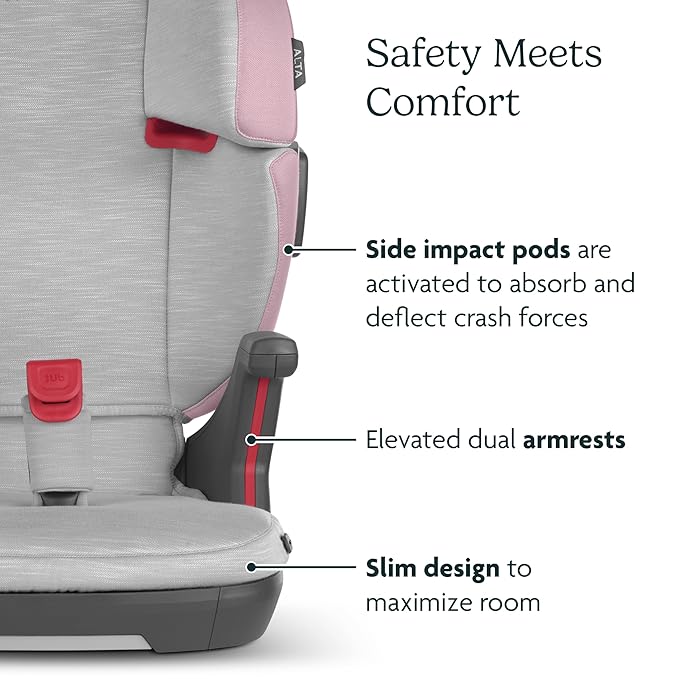 UPPAbaby Alta V2 High Back Booster Seat/Seven-Position, Active Support Headrest for Growing Children/SecureFit Integrated Belt Guide + Positioner/Cup Holder Included/Iris (Grey Mélange/Lavender)
