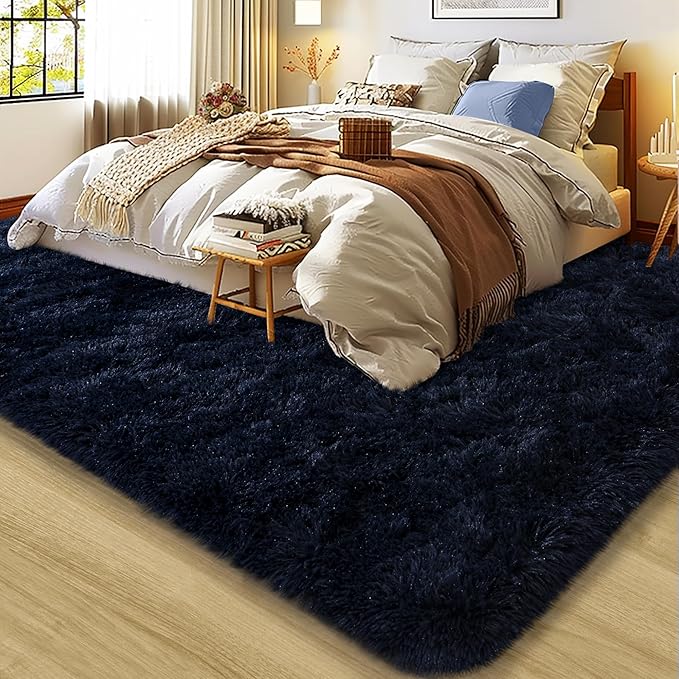 Ultra Fluffy Rug for Living Room Bedroom, 5x7 Fuzzy Large Area Rug for Living Room, Plush Soft Shag Carpet for Girl Boy Kids, Non Slip Rug Modern Indoor Home Decor Aesthetic, Dark Blue