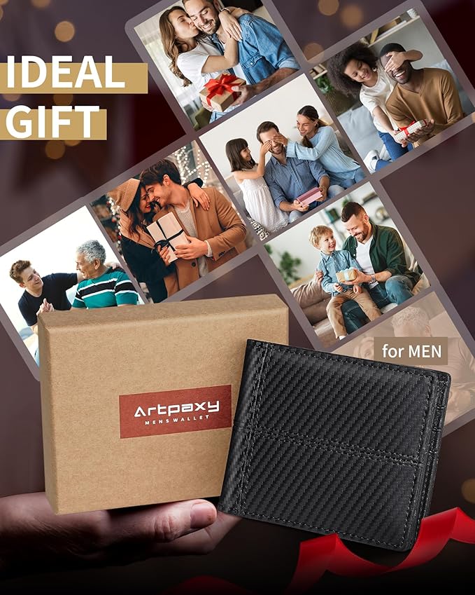 Artpaxy Mens Wallet Bifold Genuine Leather RFID Blocking Wallet for Men with 2 ID Windows 12 Card Holders 2 cash pockets 1 Gift Box