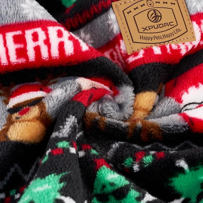 XPUDAC Christmas Dog Pajamas Fleece Dog Sweater Holiday Pet Outfit for Small Medium Dogs Girl Boy Puppy Clothes Onesie, 2XL