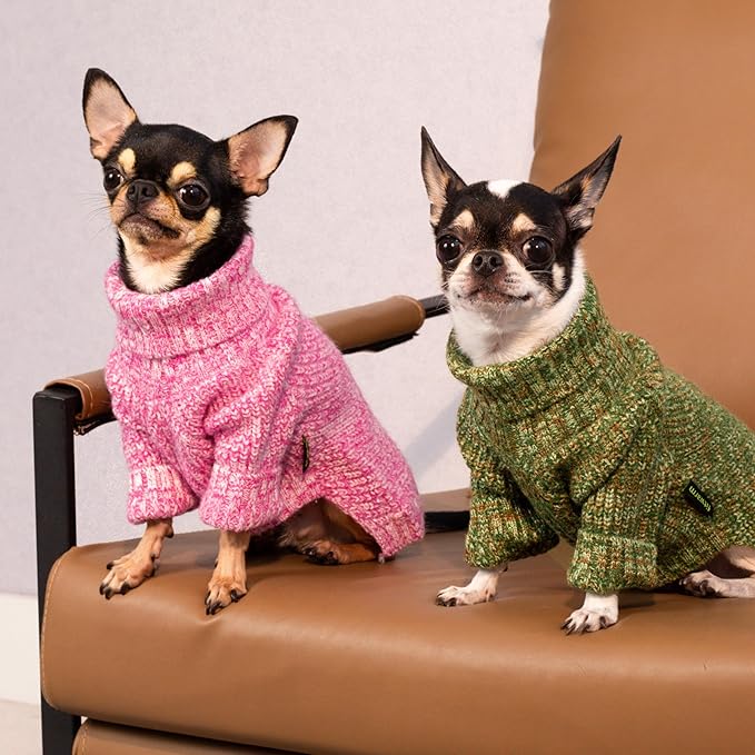 Fitwarm Knitted Turtleneck Dog Sweater, Thermal Dog Winter Clothes for Small Dogs Boy Girl, Holiday Pet Outfit, Heather Green, XXL