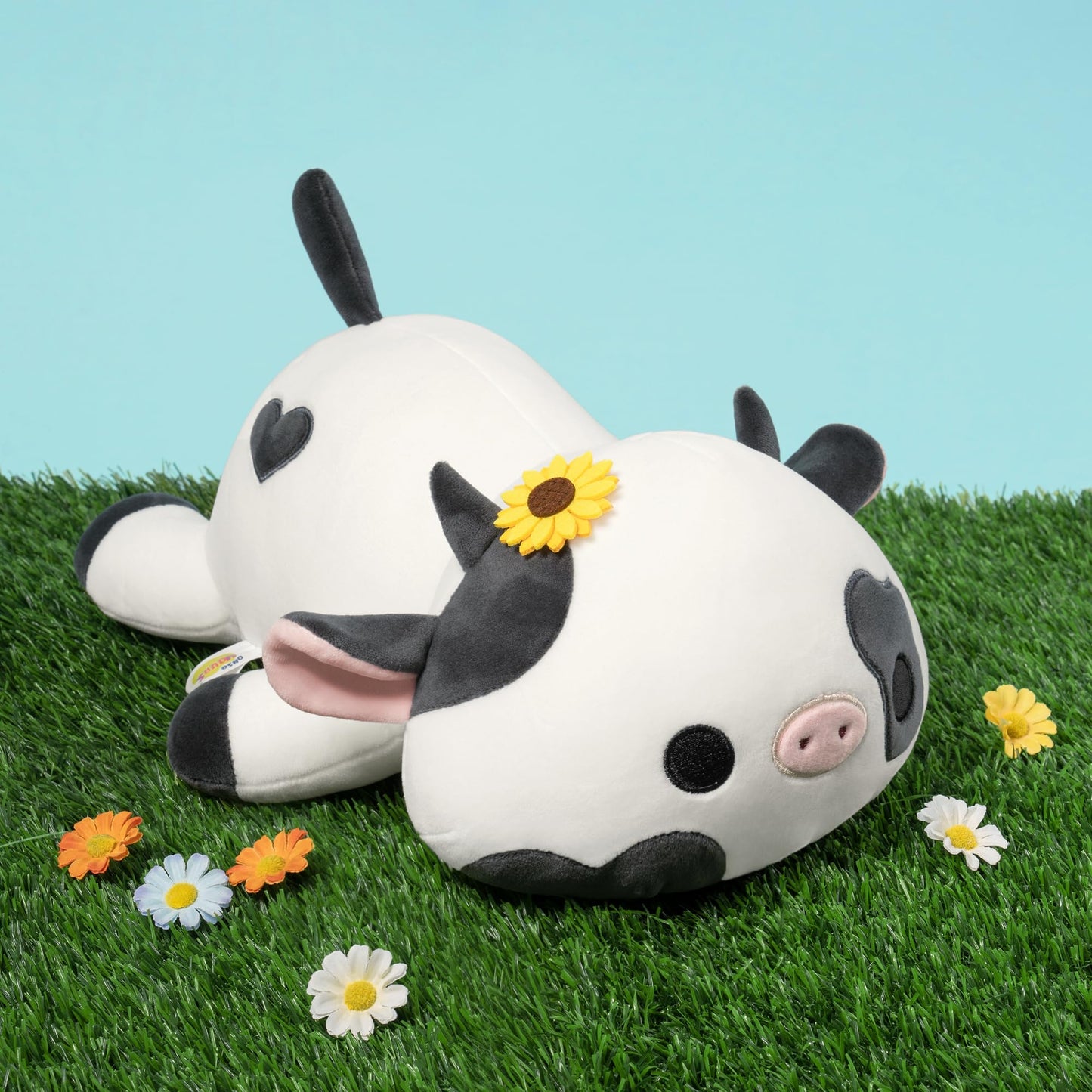 Onsoyours Cute Cow Plushie with Sunflower Headwear, Soft Stuffed Milk Love Cow Squishy Plush Animal Toy Flower Cow Pillow Gift for Kids (Sunflower Cow, 12")