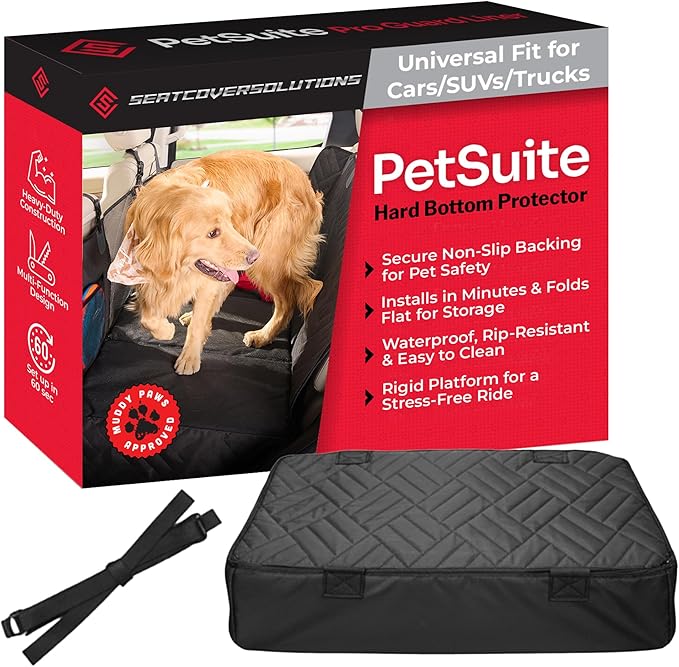 PetSuite Hard Bottom Dog Car Seat Cover for Back Seat – 300-lb Strength Pet Cover for Dogs with 40% Extra Space, Waterproof Nonslip Backseat Hammock for Trucks (Truck)