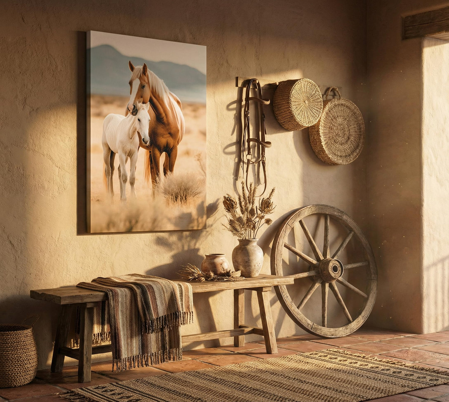 Farmhouse Horse Canvas Wall Art Country Style Colt Wall Decor Pictures Modern Farm West Animal Poster Painting Print for Living Room Bedroom Office Artwork Home Decoration 12x16in Framed