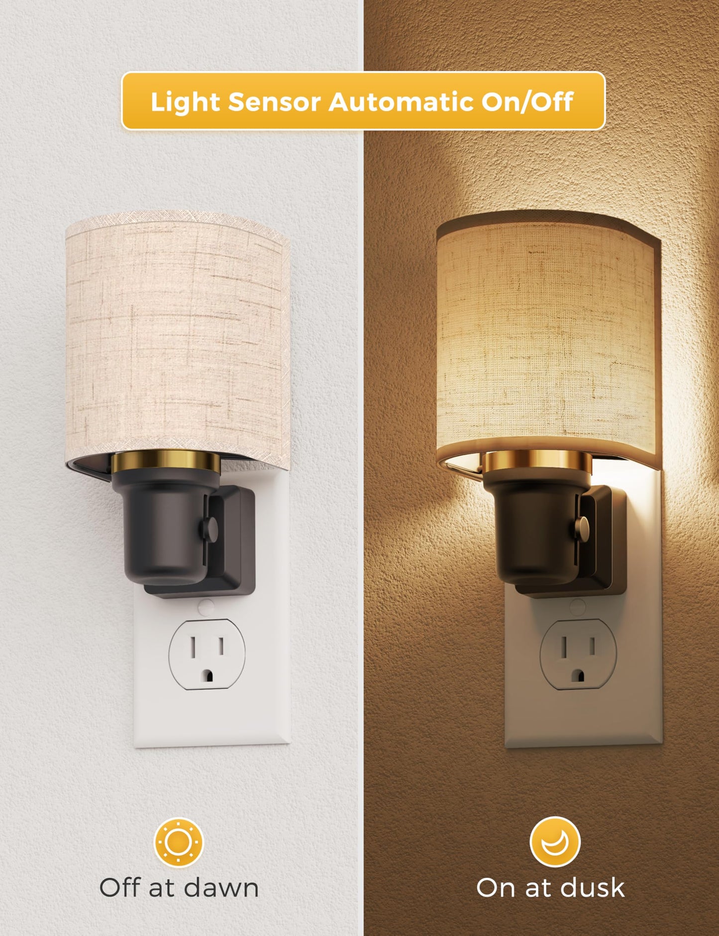 L LOHAS LED Night Lights Plug into Wall, Plug in Night Light Dimmable, Farmhouse Decorative Nightlights Plug in Wall, Light Sensor 0-100LM, Soft Linen Fabric Nightlight Warm for Bedroom Hallway Decor